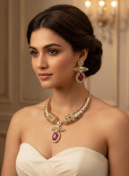 Deep red moissanite kundan set engineered for fine bridal accents