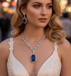 High end royal blue sapphire replica wedding necklace box set indexing