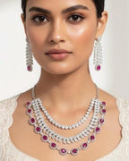 Clean silver finish crimson ruby tone American Diamond accessory collection list