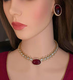 Polished gold backing ruby red crystal choker block model view