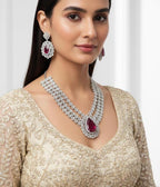 Deep ruby red layered silver plated statement jewelry product card
