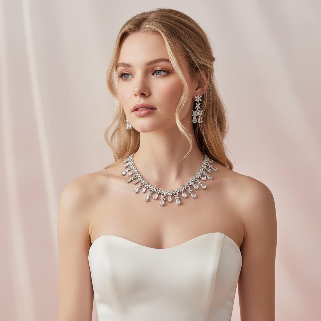 High brilliance diamond look cubic zirconia drop pattern accessory configuration