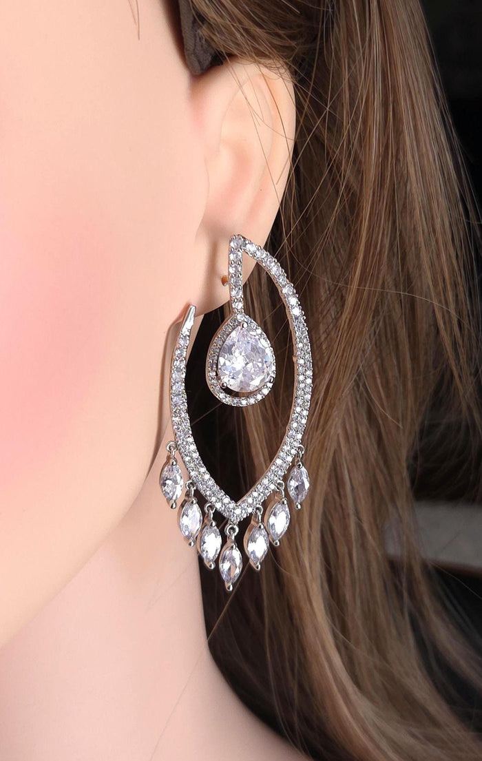 Silver Teardrop Chandelier Earrings