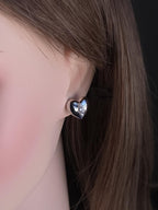Fine minimalist sterling wire heart shaped clear zircon lobe studs file