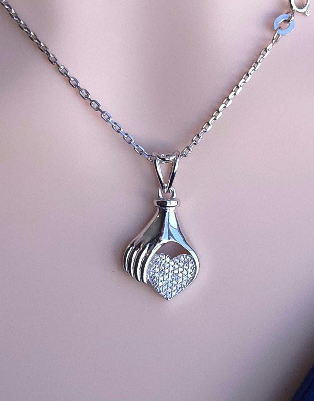 Dainty minimalist sterling silver chain with heart shaped clear charm slot