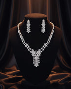 CZ Bridal Necklace & Earring Set | Silver Plated | Red, White & Emerald Green