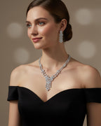 CZ Bridal Necklace & Earring Set | Silver Plated | Red, White & Emerald Green