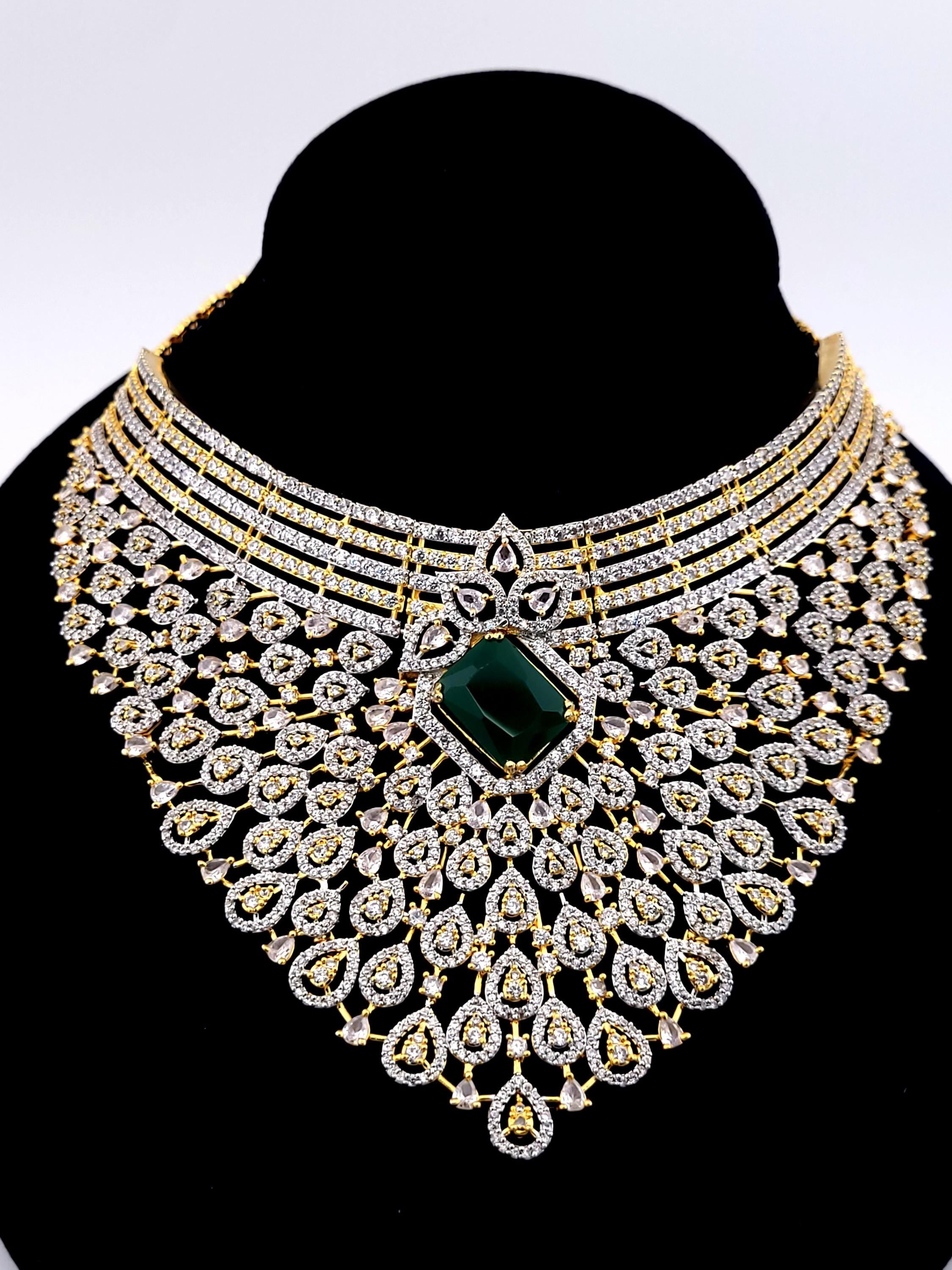 Green Kundan Choker Necklace & Earrings Set – Gold Plated Indian Bridal Jewelry