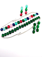 Multicolor Oval CZ Necklace & Earrings Set – Bold Statement Jewelry for Women