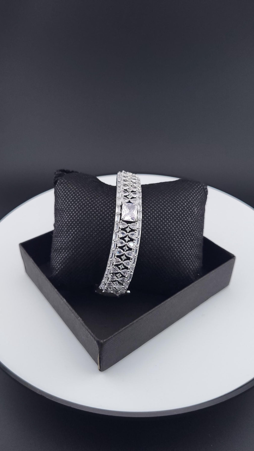 Vintage Inspired CZ Bangle Bracelet – Blue or Clear, Elegant Party & Wedding Jewelry