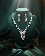 CZ Bridal Necklace & Earring Set | Silver Plated | Red, White & Emerald Green