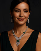CZ Bridal Necklace & Earring Set | Silver Plated | Red, White & Emerald Green