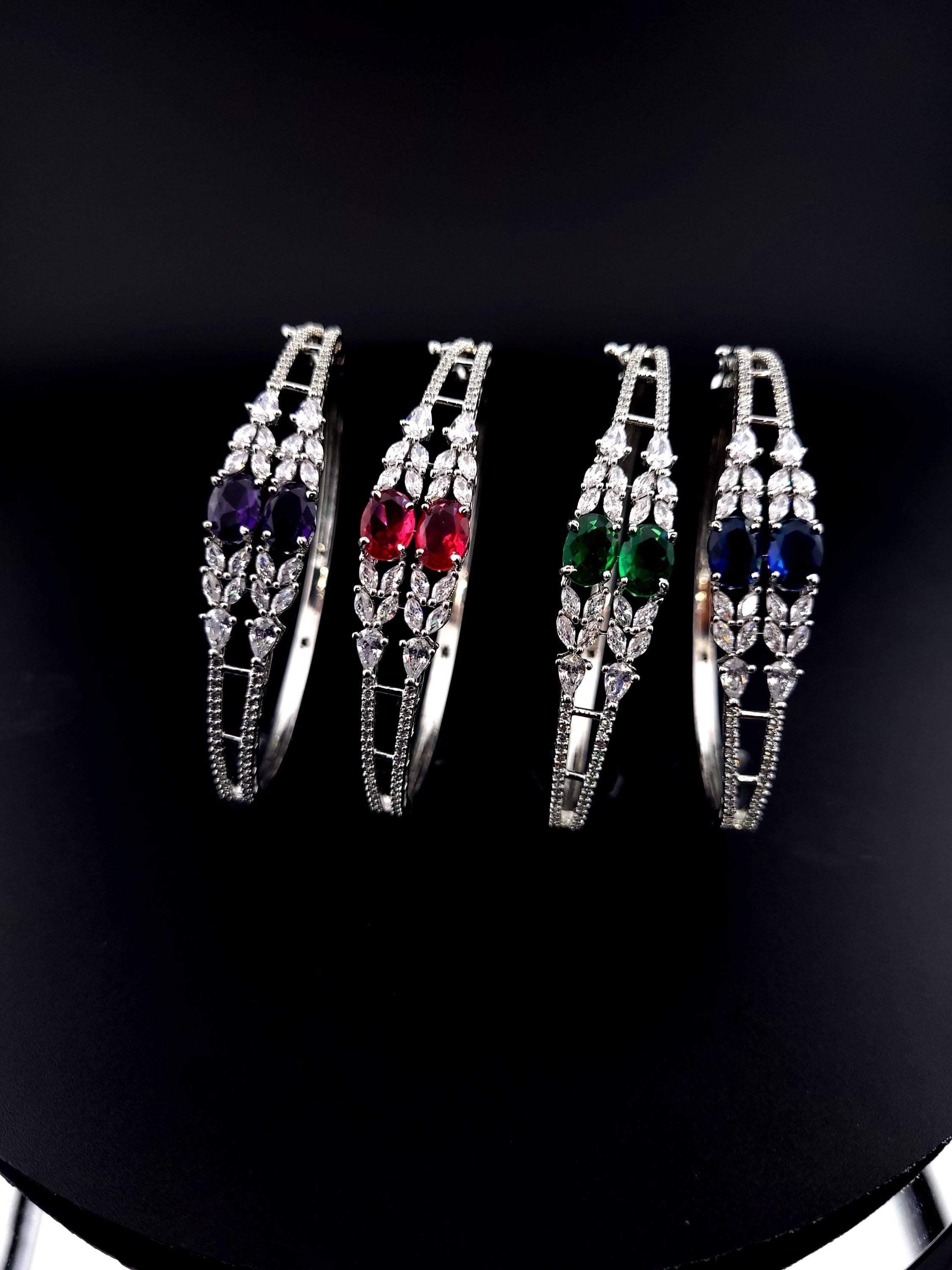 CZ Statement Bracelet – Green, Red or Purple, Bridal & Bridesmaid Jewelry