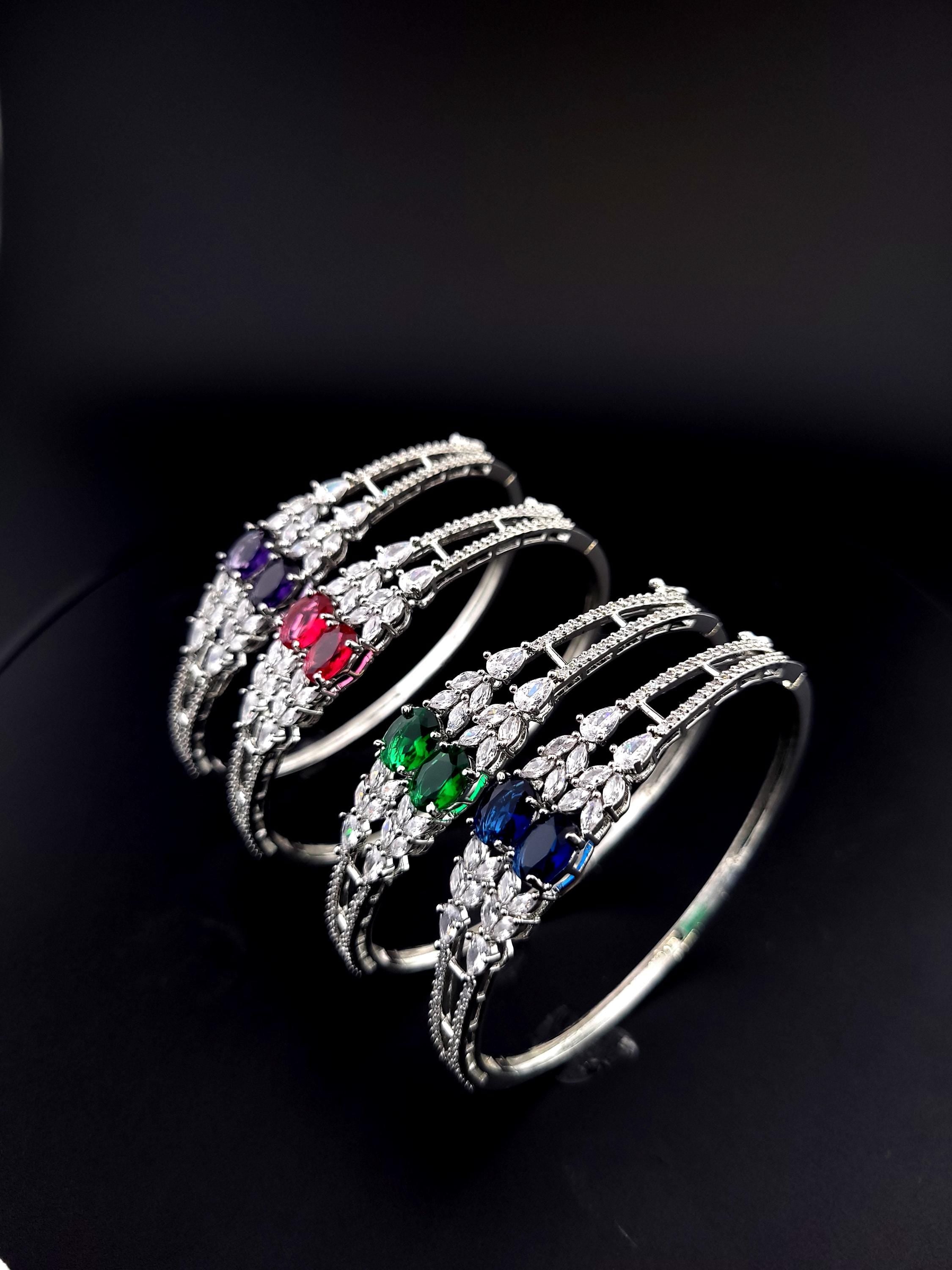 CZ Statement Bracelet – Green, Red or Purple, Bridal & Bridesmaid Jewelry