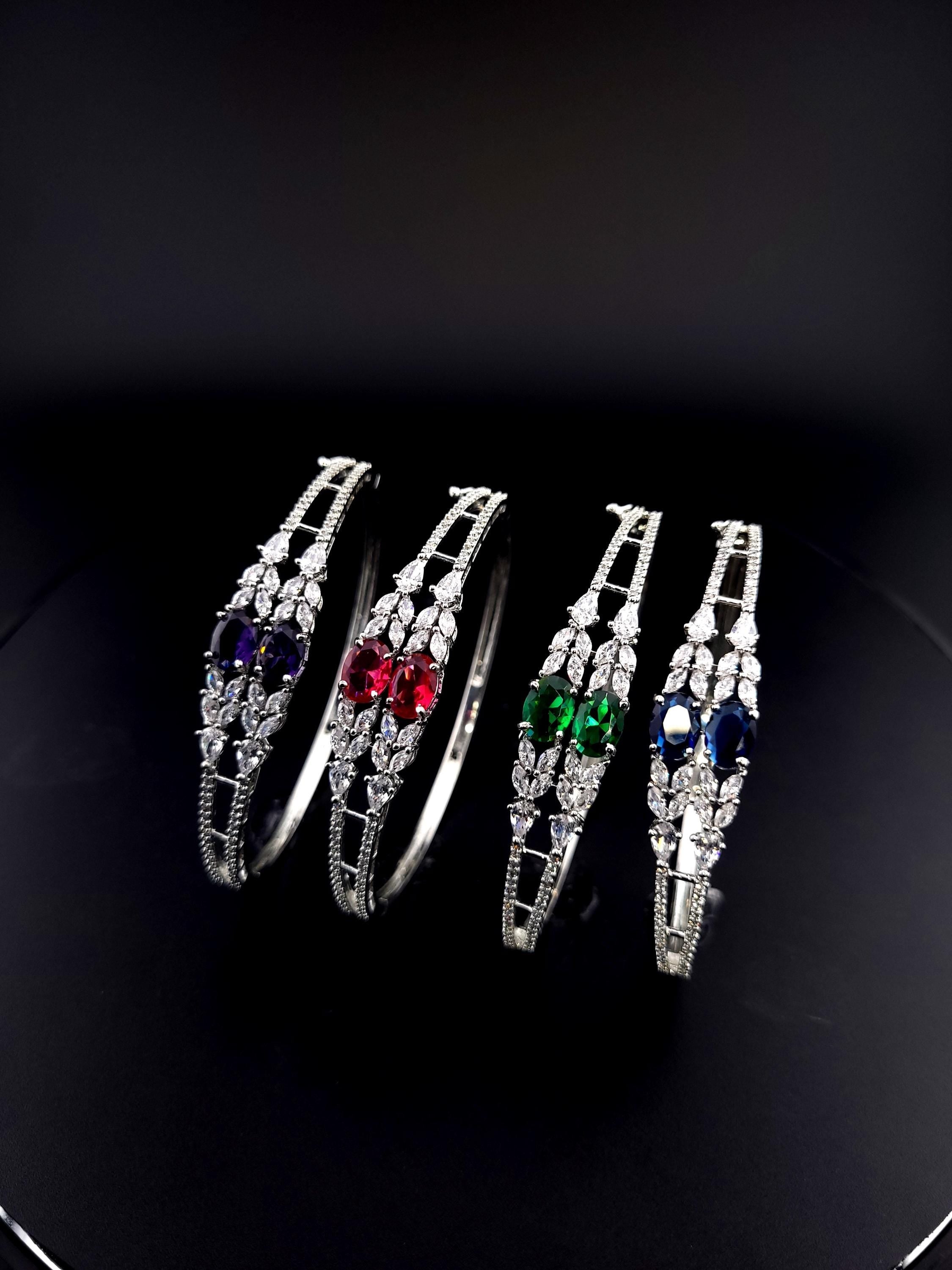 CZ Statement Bracelet – Green, Red or Purple, Bridal & Bridesmaid Jewelry