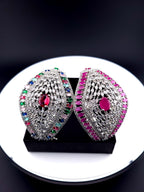 Statement CZ Openable Cuff Bracelet – Adjustable Bridal Wedding Kada, Gold, Multicolor or Magenta