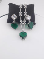 Emerald Green Heart CZ Necklace & Earrings Set – Silver Tone Jewelry