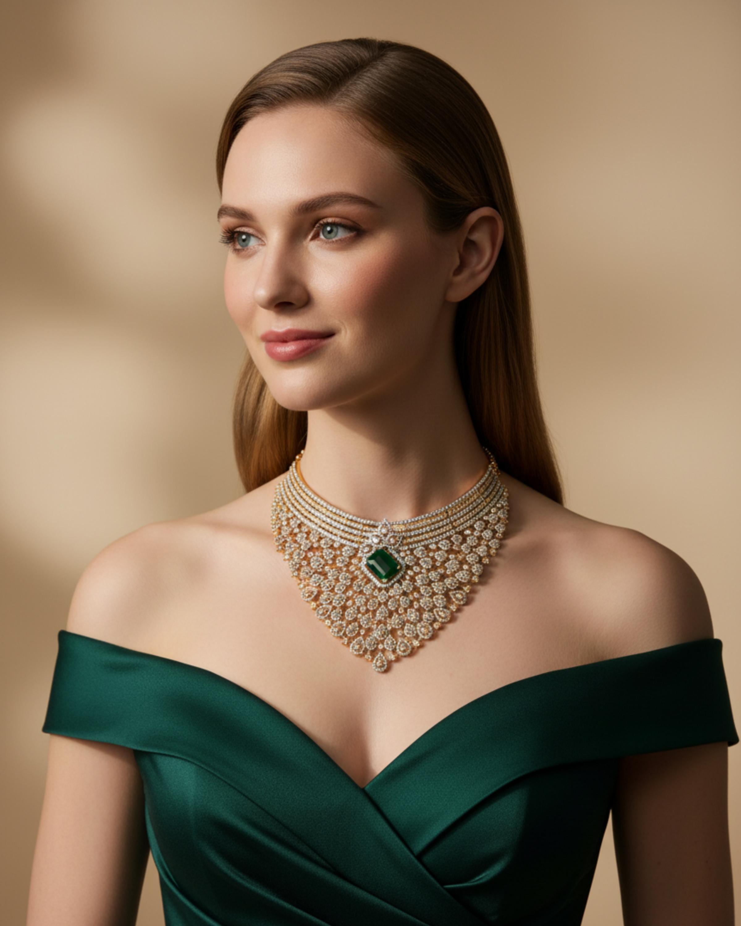Green Kundan Choker Necklace & Earrings Set – Gold Plated Indian Bridal Jewelry