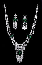 CZ Bridal Necklace & Earring Set | Silver Plated | Red, White & Emerald Green