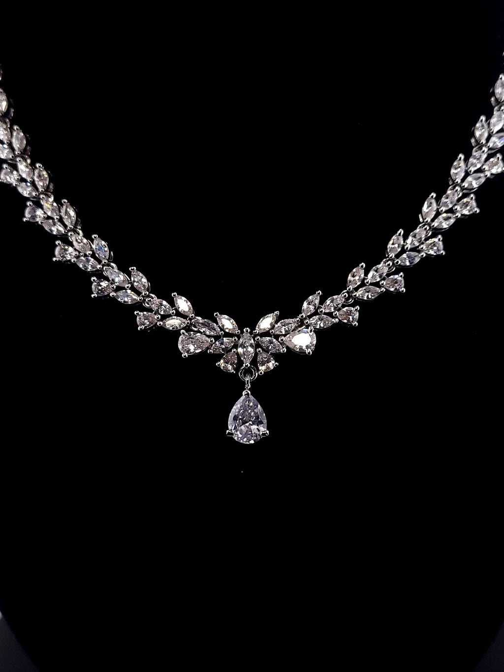Bridal Teardrop CZ Necklace and Earring Set | Silver-Plated Wedding Jewelry