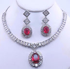 Oval CZ Necklace Set | Sapphire Blue or Ruby Red Wedding Jewelry | Bridal Evening Set