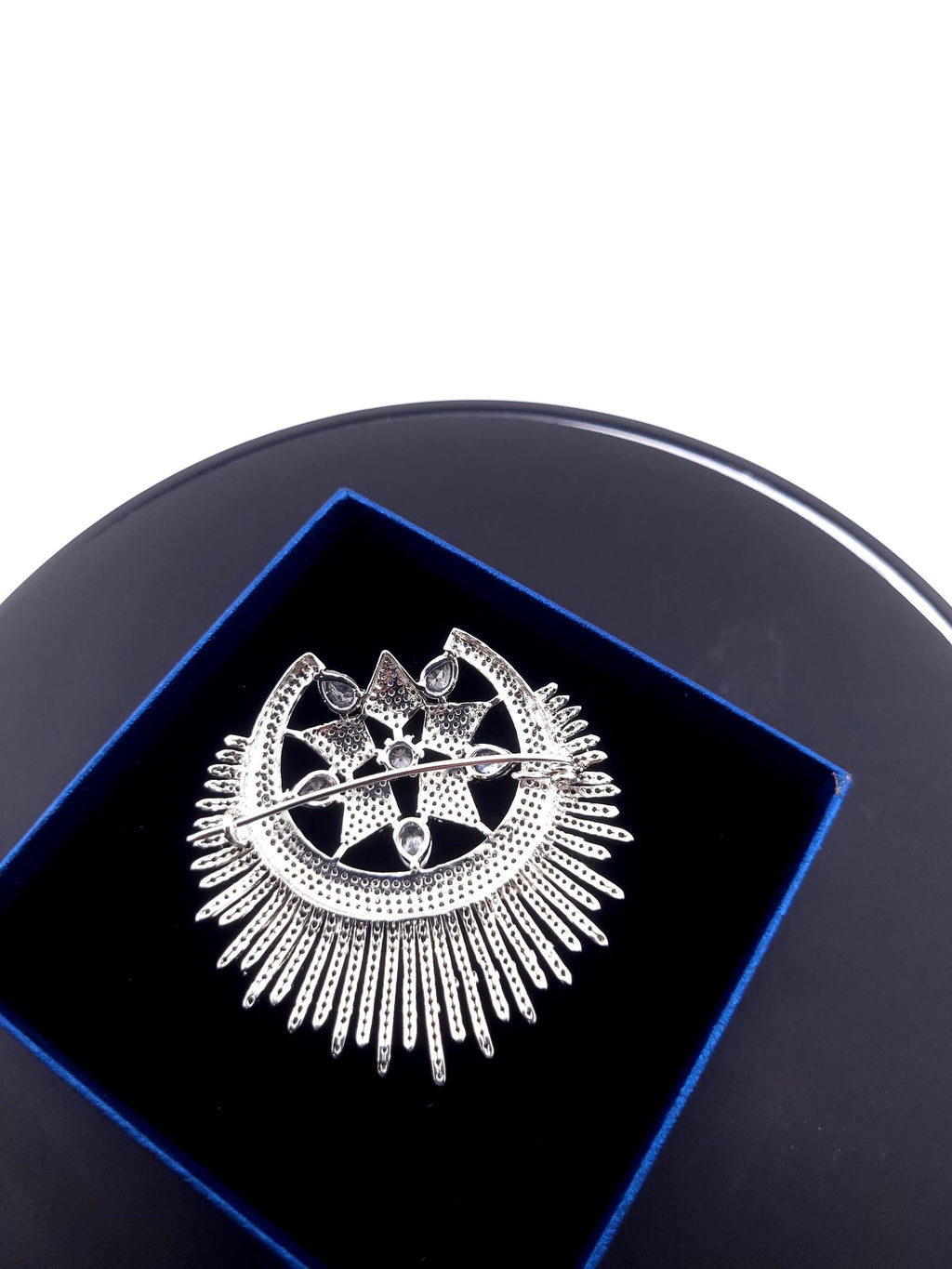 Cubic Zirconia Vintage Silver Brooch | Round Crystal & Pearl Pin