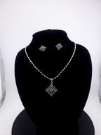 Diamond Shape CZ Pendant & Earrings Set – Red, Blue or Purple, Silver Tone