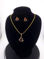 Triangle CZ Pendant & Earrings Set – Clear, Red, Yellow or Blue, Gold Tone
