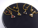 Triangle CZ Pendant & Earrings Set – Clear, Red, Yellow or Blue, Gold Tone