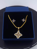 Four-Leaf Flower CZ Pendant Necklace – Red, Blue or Green, Gold Plated
