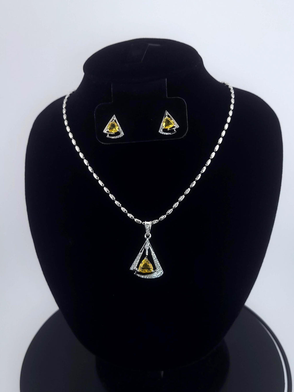 Triangle CZ Pendant Necklace Set | Silver Geometric Jewelry Gift