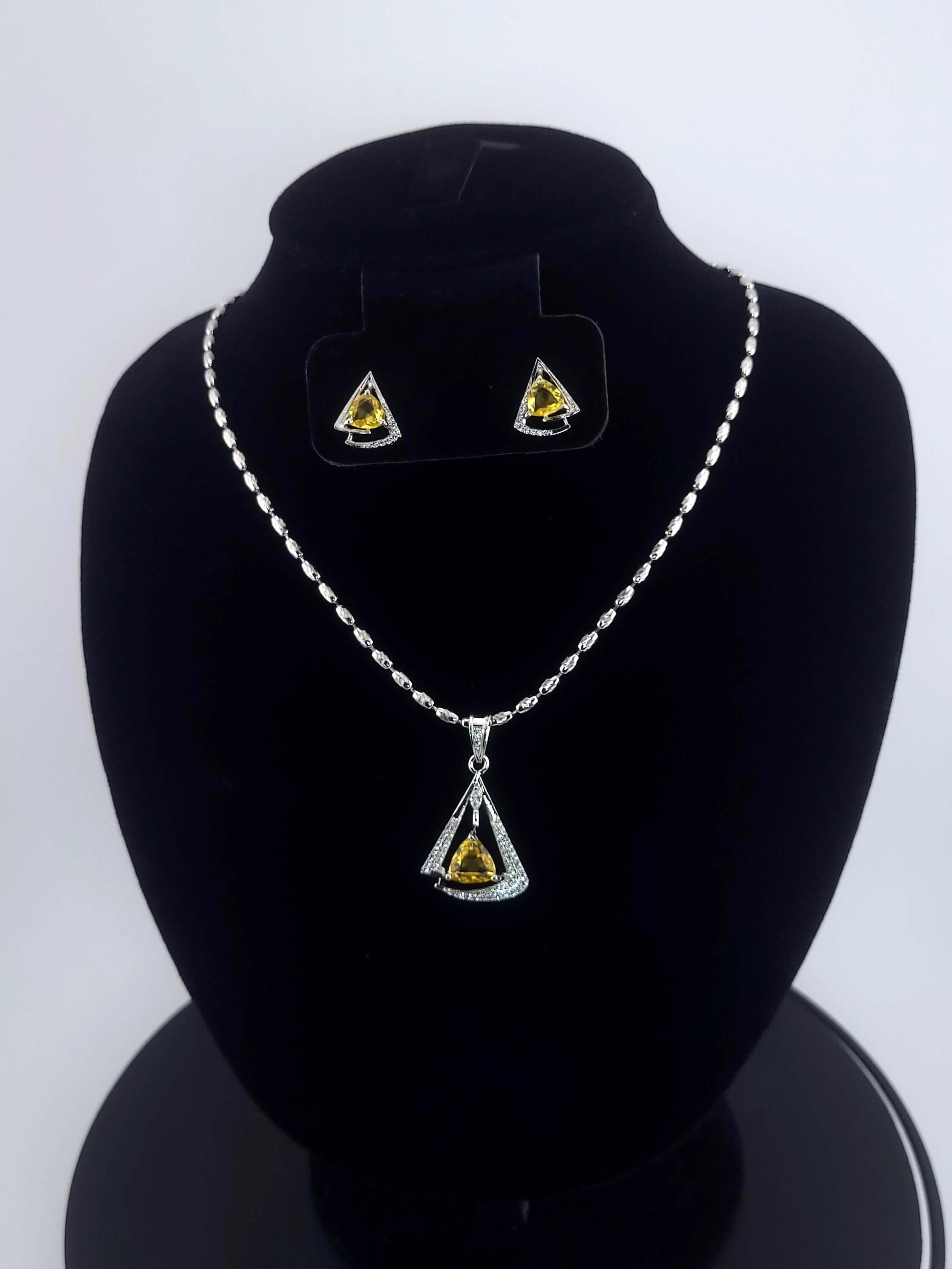 Triangle CZ Pendant Necklace Set | Silver Geometric Jewelry Gift