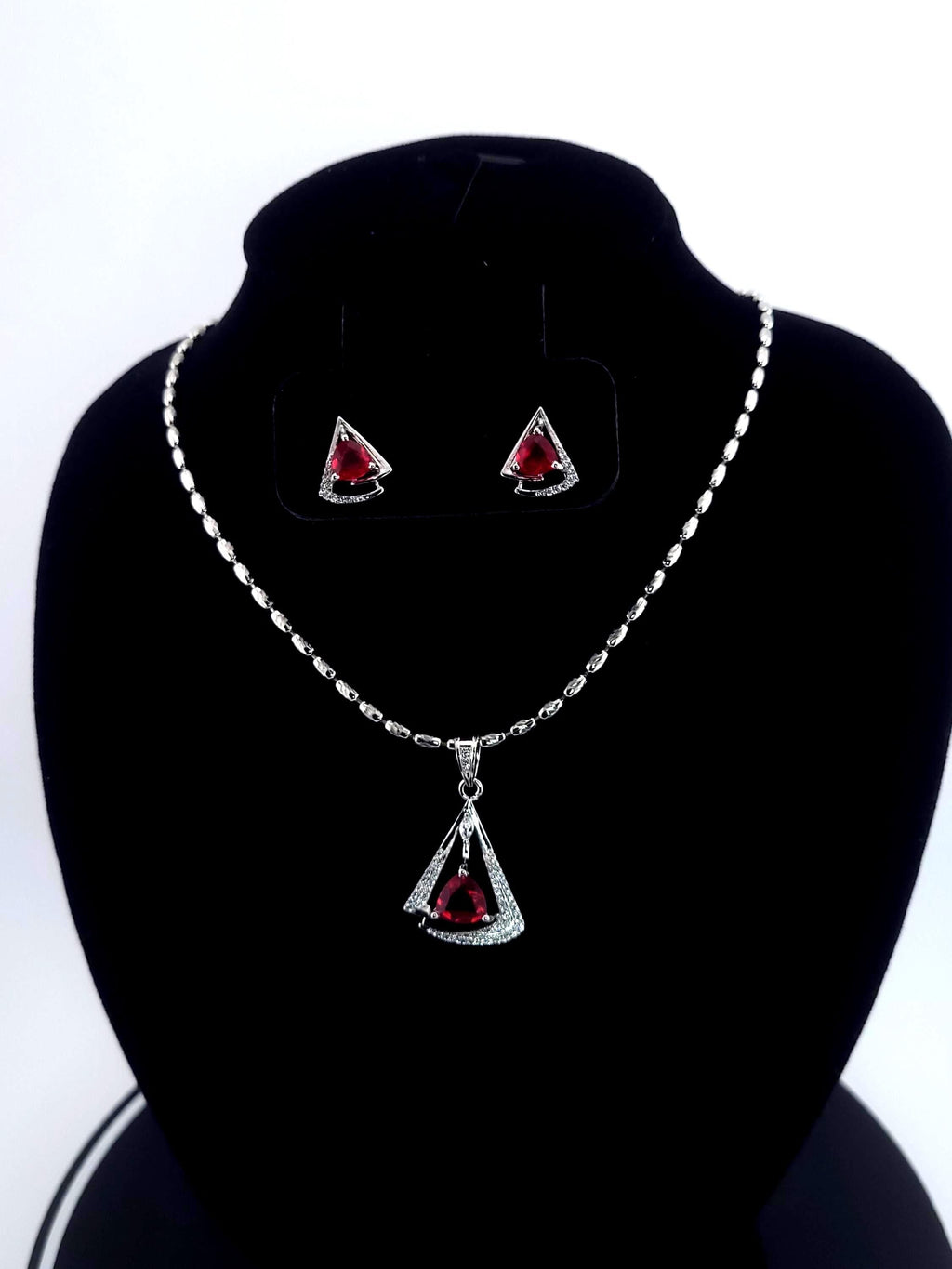 Triangle CZ Pendant Necklace Set | Silver Geometric Jewelry Gift