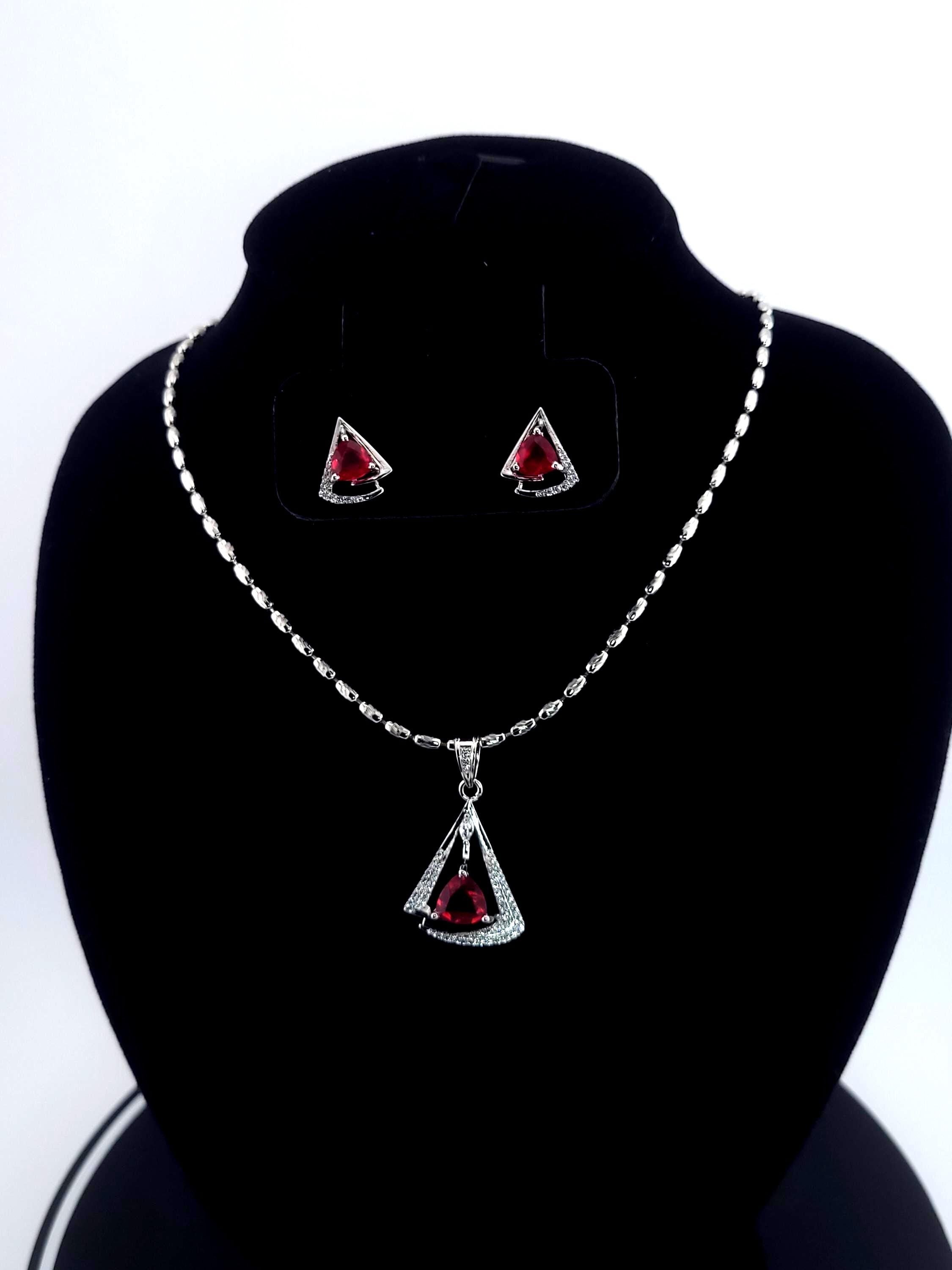 Triangle CZ Pendant Necklace Set | Silver Geometric Jewelry Gift