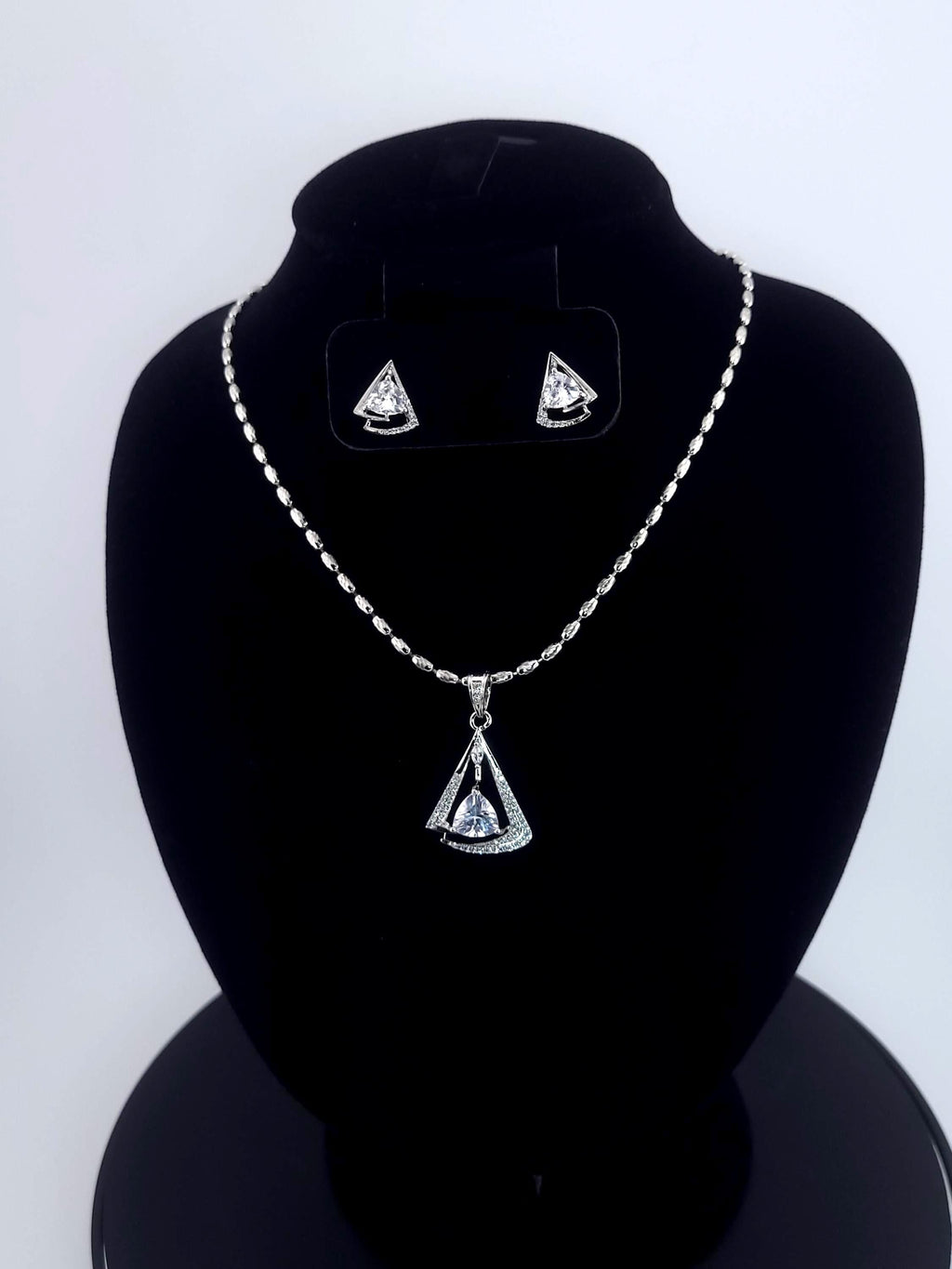 Triangle CZ Pendant Necklace Set | Silver Geometric Jewelry Gift