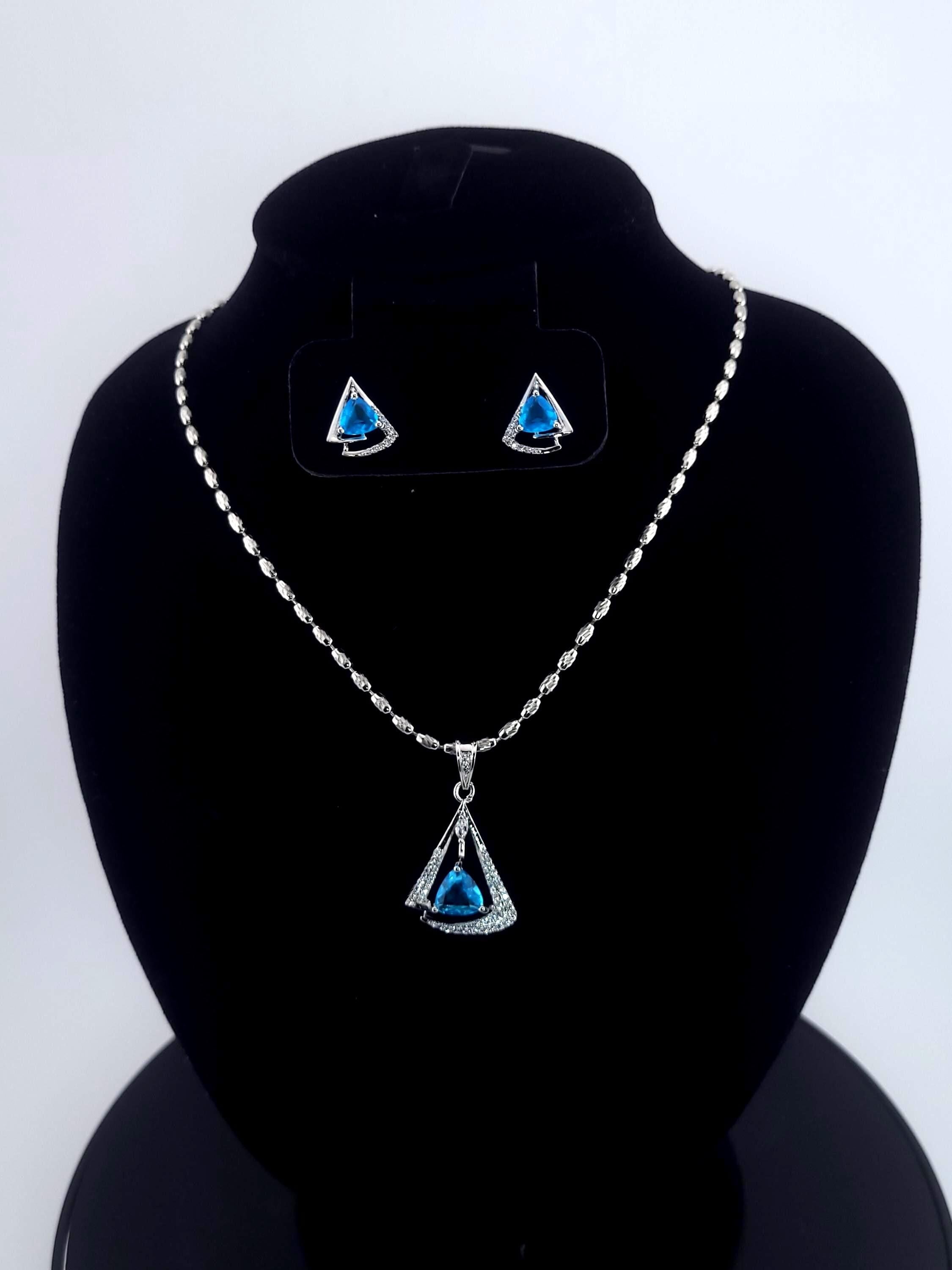 Triangle CZ Pendant Necklace Set | Silver Geometric Jewelry Gift
