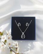 Teardrop CZ Pendant Necklace and Earrings Set, Silver-Tone Crystal Jewelry