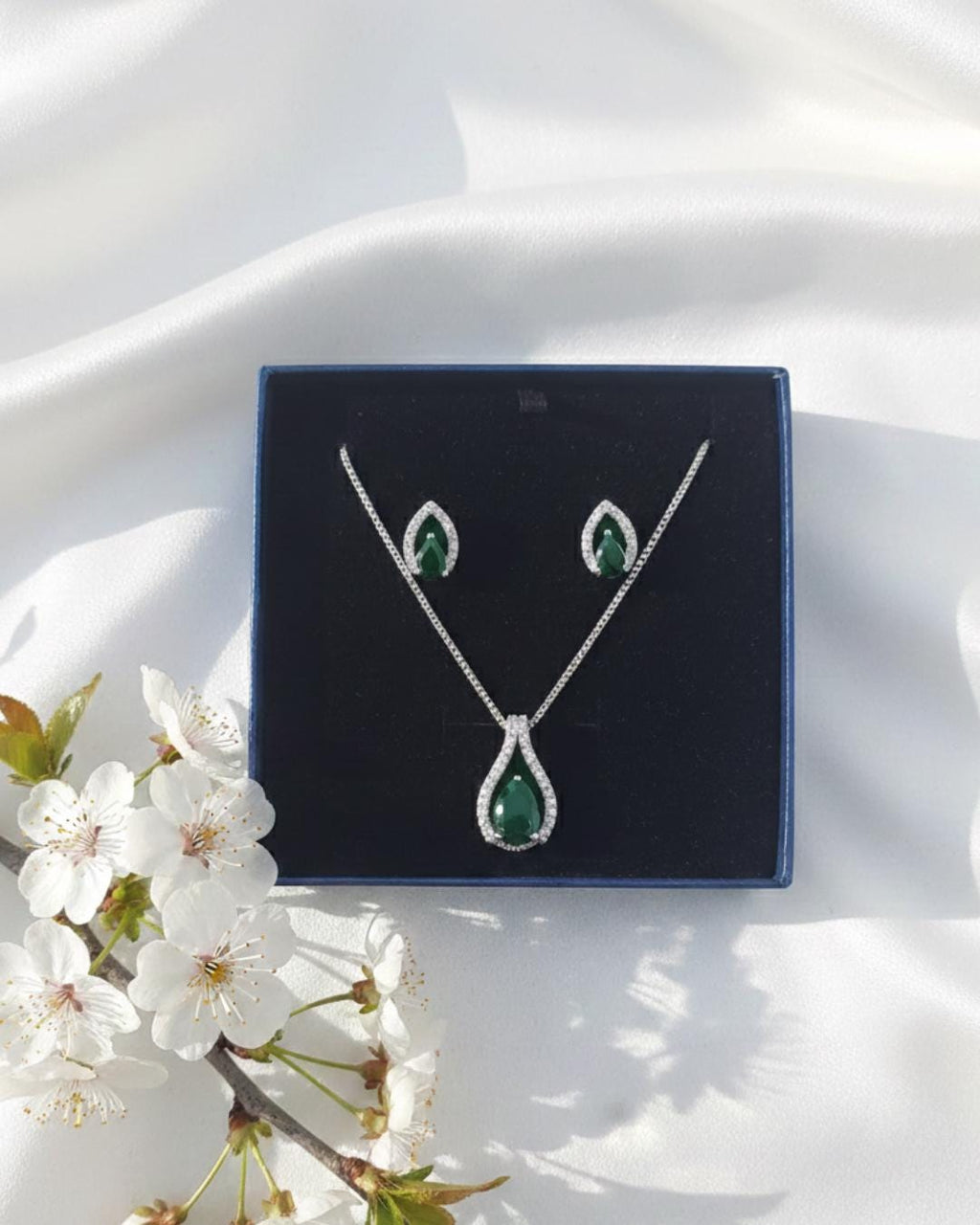 Teardrop CZ Pendant Necklace and Earrings Set, Silver-Tone Crystal Jewelry