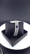 Vintage Inspired CZ Bangle Bracelet – Blue or Clear, Elegant Party & Wedding Jewelry