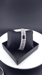 Vintage Inspired CZ Bangle Bracelet – Blue or Clear, Elegant Party & Wedding Jewelry