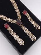 Ruby Red CZ V-Shape Long Pendant Necklace Set – Gold Plated Indian Bridal Jewelry