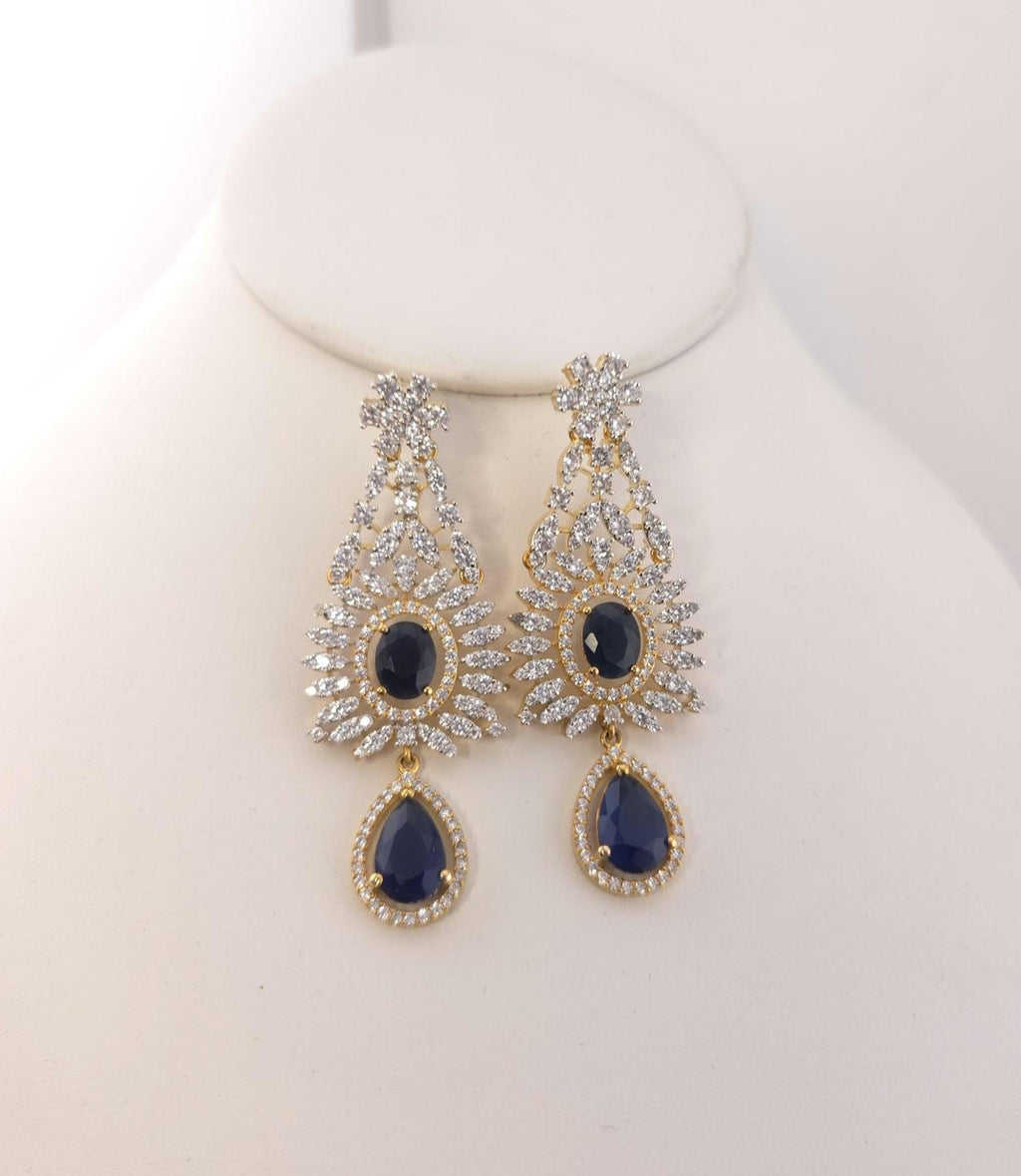 Gold Plated Blue CZ Choker Necklace & Drop Earrings Set