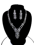 CZ Bridal Necklace & Earring Set | Silver Plated | Red, White & Emerald Green