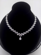 Bridal Teardrop CZ Necklace and Earring Set | Silver-Plated Wedding Jewelry