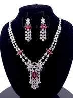 CZ Bridal Necklace & Earring Set | Silver Plated | Red, White & Emerald Green