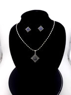 Diamond Shape CZ Pendant & Earrings Set – Red, Blue or Purple, Silver Tone