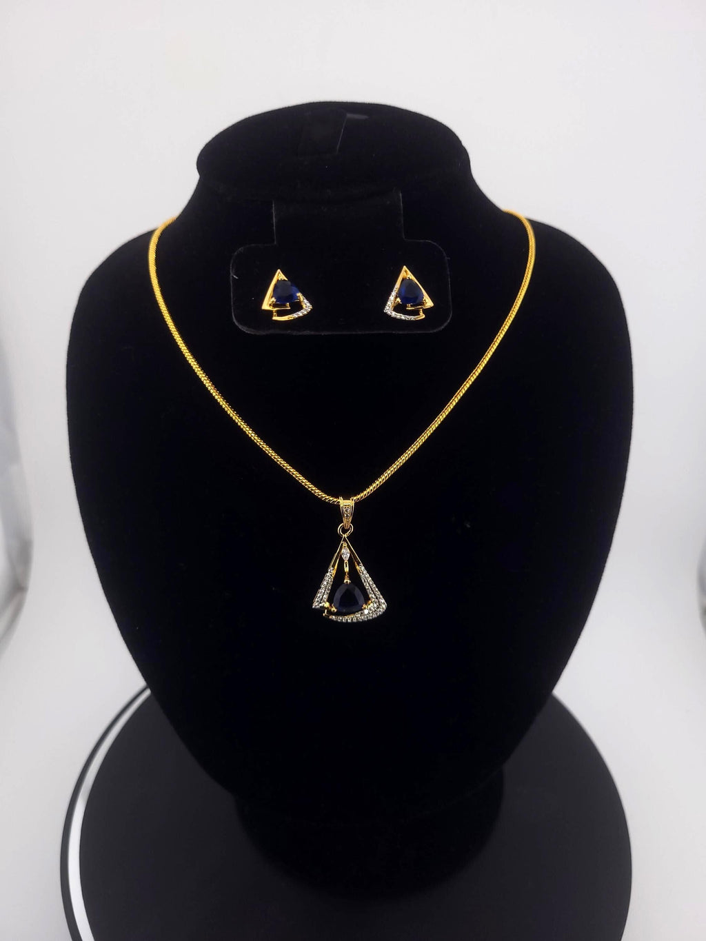 Triangle CZ Pendant & Earrings Set – Clear, Red, Yellow or Blue, Gold Tone