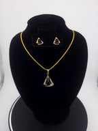 Triangle CZ Pendant & Earrings Set – Clear, Red, Yellow or Blue, Gold Tone