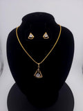 Triangle CZ Pendant & Earrings Set – Clear, Red, Yellow or Blue, Gold Tone