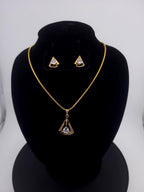 Triangle CZ Pendant & Earrings Set – Clear, Red, Yellow or Blue, Gold Tone